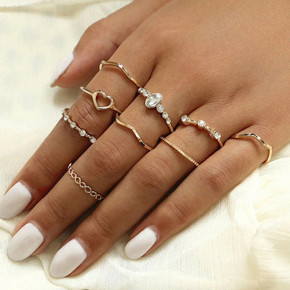 Creative Simple Red Love Heart Diamond-studded Knuckle Ring 5 Piece Set