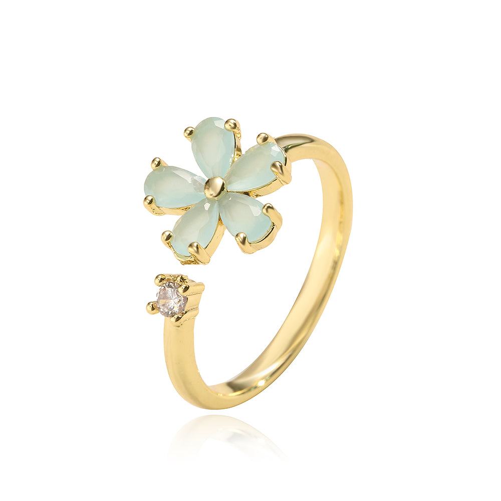 Fashion Cute 18k Gold Plated Flower-shaped Zircon Inlaid Open Ring Female