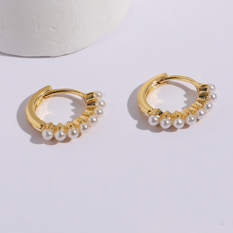 Retro Round Pearl 14k Gold Plated Copper Earrings