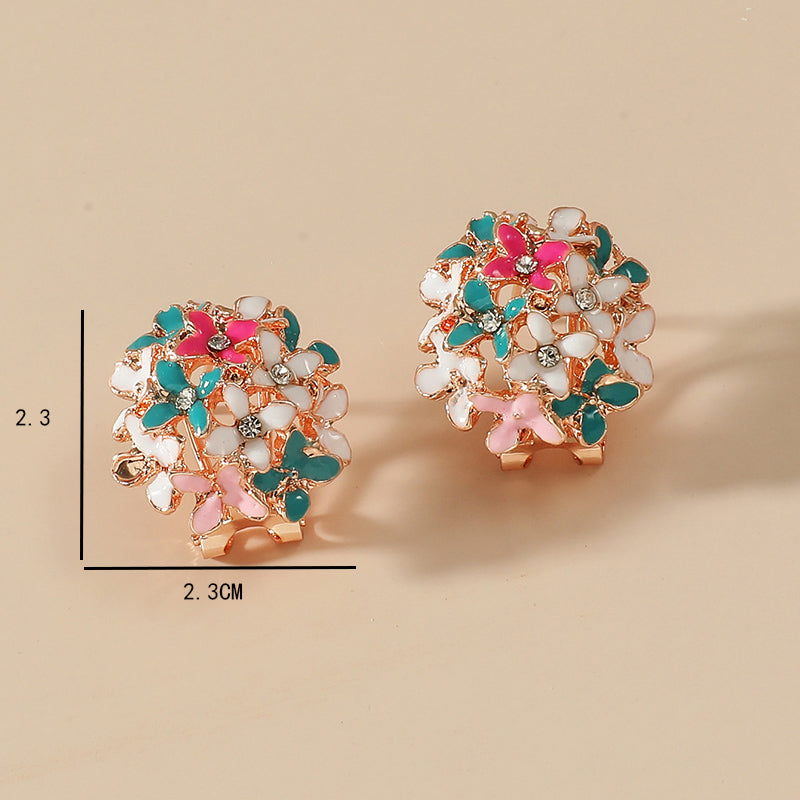 Fashion Colorful Round Hydrangea Drop Oil Diamond Flower Alloy Ear Clip