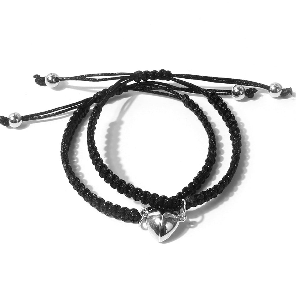 Simple Alloy Heart-shaped Magnetic Buckle Suction Couple Bracelet Handmade Braided Rope