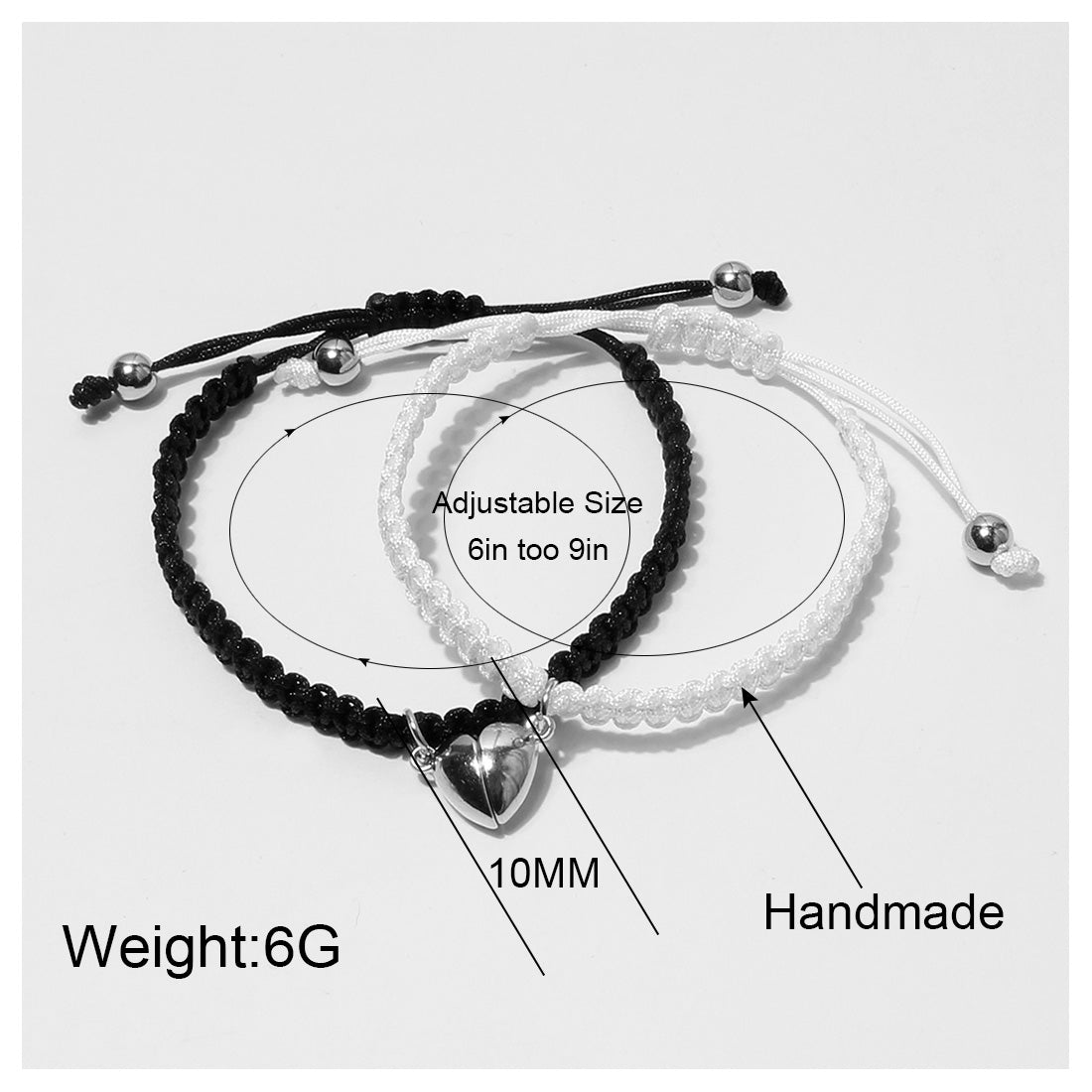 Simple Alloy Heart-shaped Magnetic Buckle Suction Couple Bracelet Handmade Braided Rope