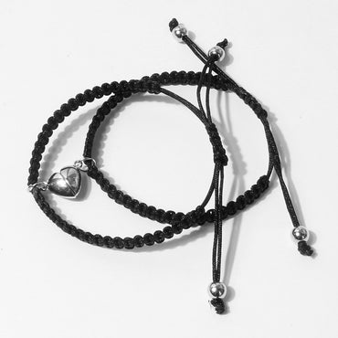 Simple Alloy Heart-shaped Magnetic Buckle Suction Couple Bracelet Handmade Braided Rope