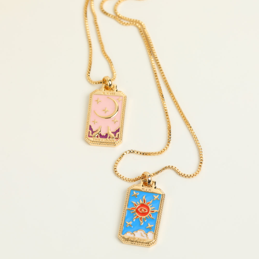 Retro Tarot Colorful Oil Dripping Necklace Square Gold-plated Copper Necklace Wholesale