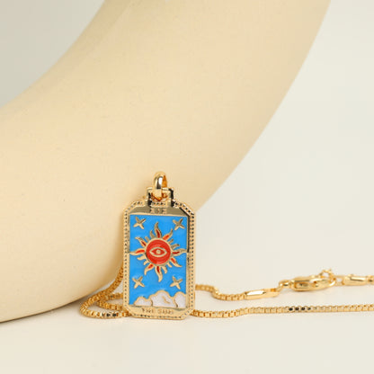 Retro Tarot Colorful Oil Dripping Necklace Square Gold-plated Copper Necklace Wholesale