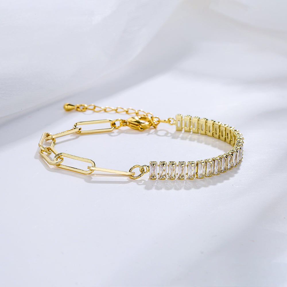 Simple Creative 18k Gold Plated Zircon Inlay Geometric Female Bracelet