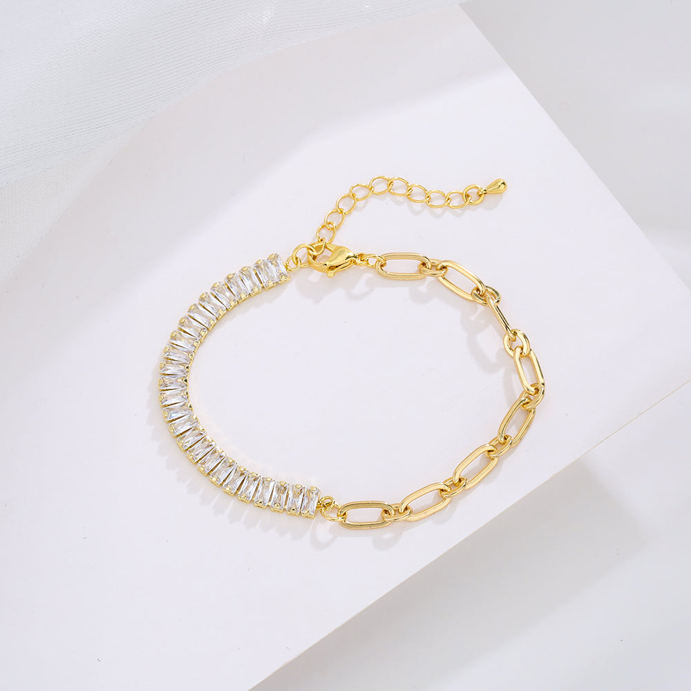 Simple Creative 18k Gold Plated Zircon Inlay Geometric Female Bracelet