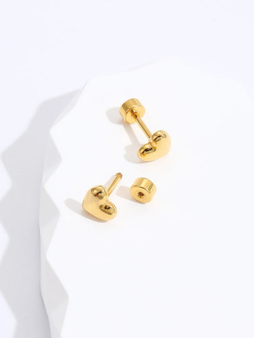 Fashion Stainless Steel Electroplated 18k Gold Heart Stud Earrings