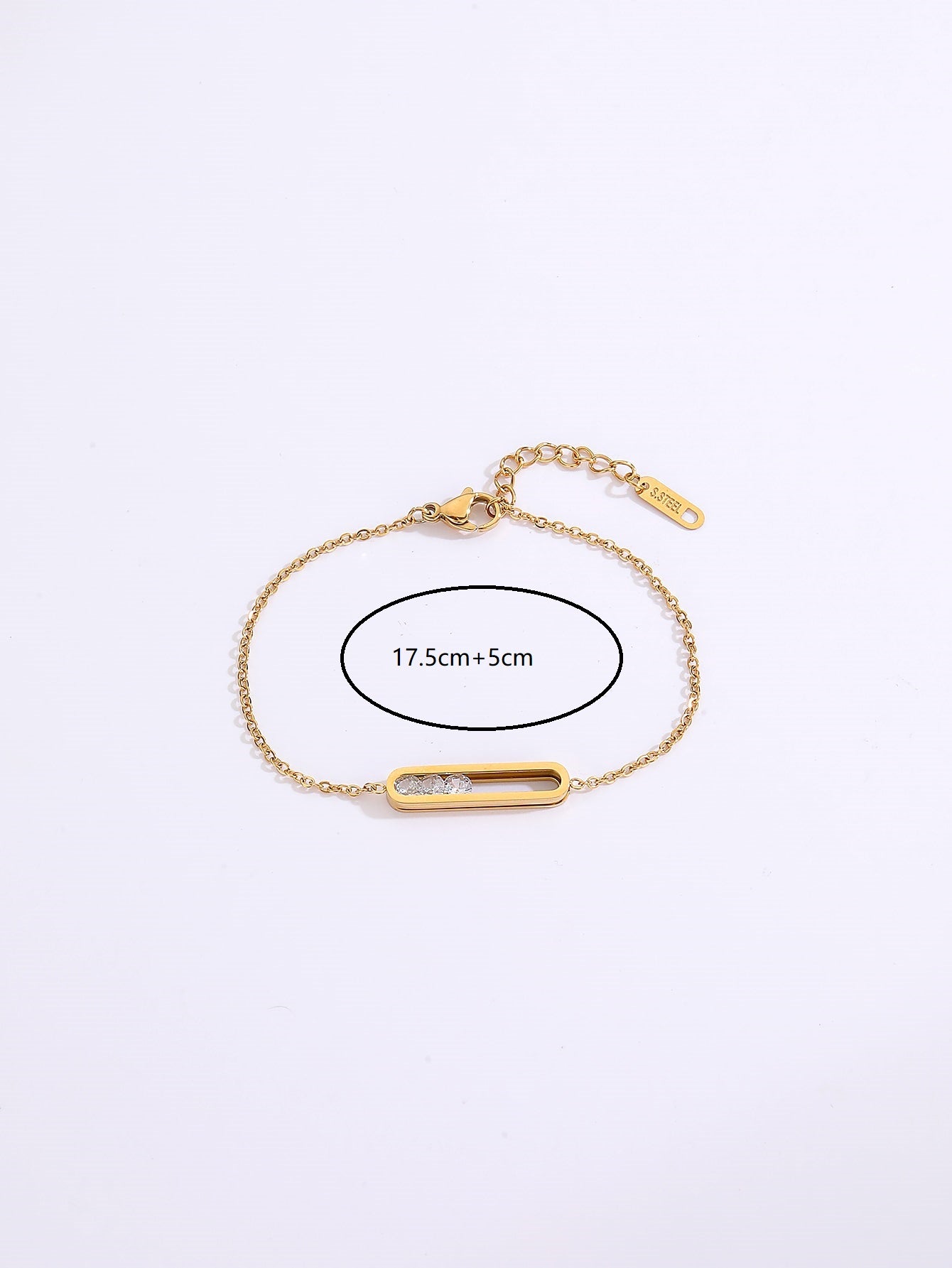 Fashion Small Simple Stainless Steel 18k Gold Inlaid Rectangular Zircon Bracelet