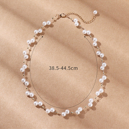 Fashion Simple Inlay Pearl Beaded Metal Geometric Necklace