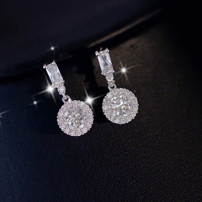 Fashion Ear Ornament Inlay Rhinestone Round Crystal Zircon Stud Earrings