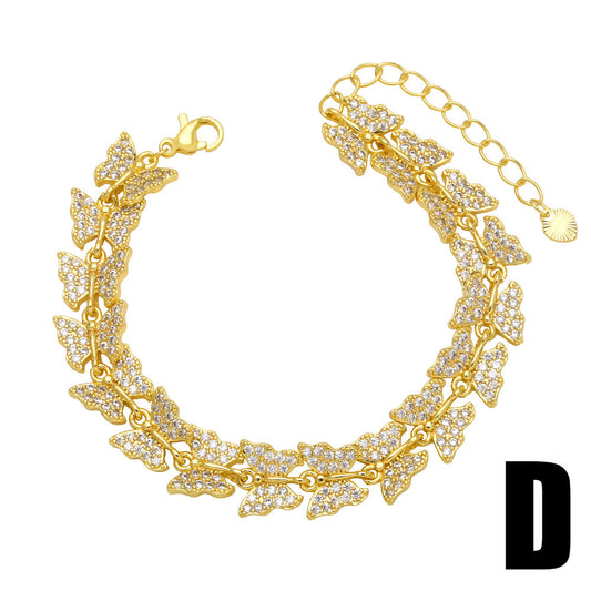 Fashion Butterfly Copper 18k Gold Plated Artificial Gemstones Bracelets In Bulk
