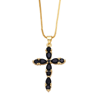 Fashion Colorful Zircon Cross Hip Hop Diamond Copper Necklace