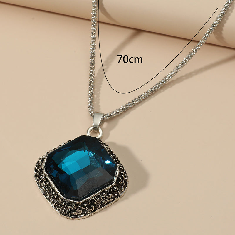 Vintage Style Rhombus Artificial Gemstones Alloy Wholesale Necklace