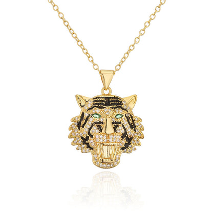 Fashion Copper 18k Gold Plating Zircon Animal Necklace Tiger Leopard Lion Pendant