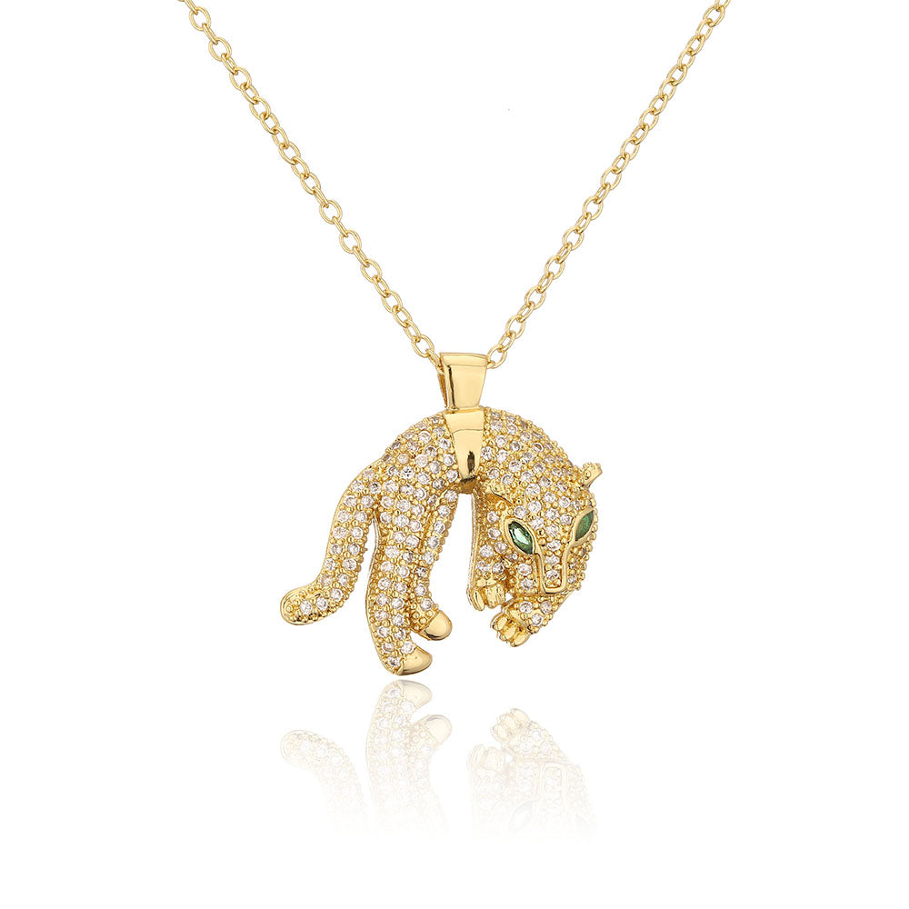 Fashion Copper 18k Gold Plating Zircon Animal Necklace Tiger Leopard Lion Pendant