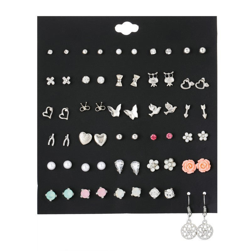 Beads Multi-element Flower Alloy Square Rhinestone Stud Earring Set Nhsd136077