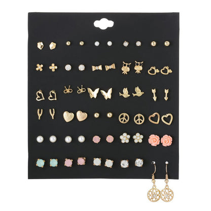 Beads Multi-element Flower Alloy Square Rhinestone Stud Earring Set Nhsd136077