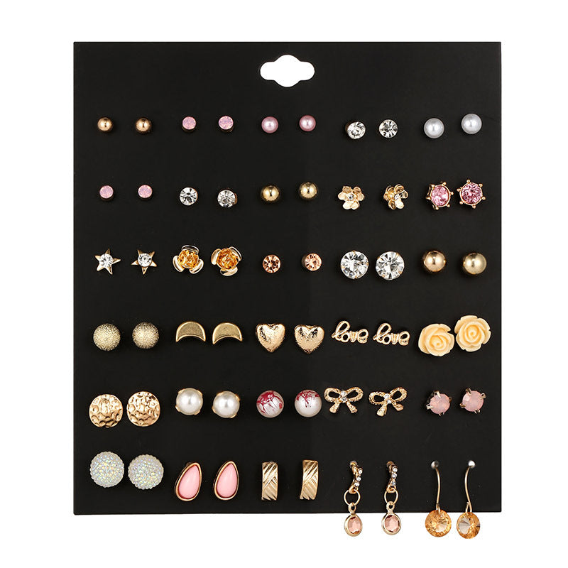 Beads Multi-element Flower Alloy Square Rhinestone Stud Earring Set Nhsd136077