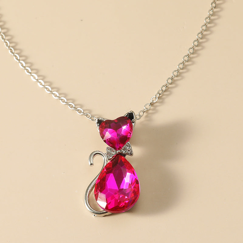 Princess Cute Cat Artificial Gemstones Artificial Rhinestones Alloy Wholesale Necklace