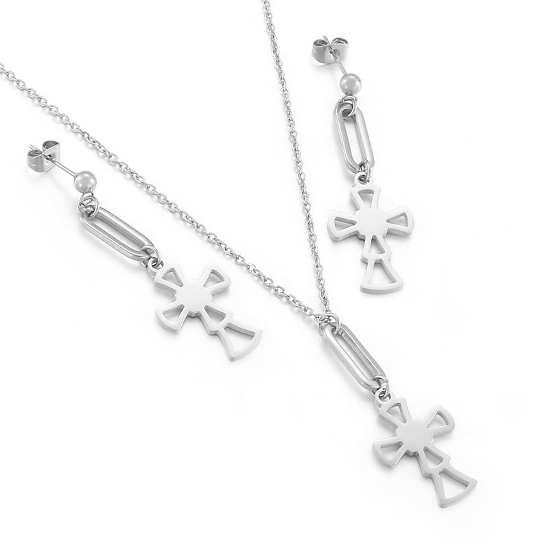 New Creative Mini Cross Necklace Long Earring Set