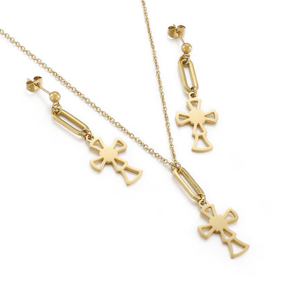 New Creative Mini Cross Necklace Long Earring Set