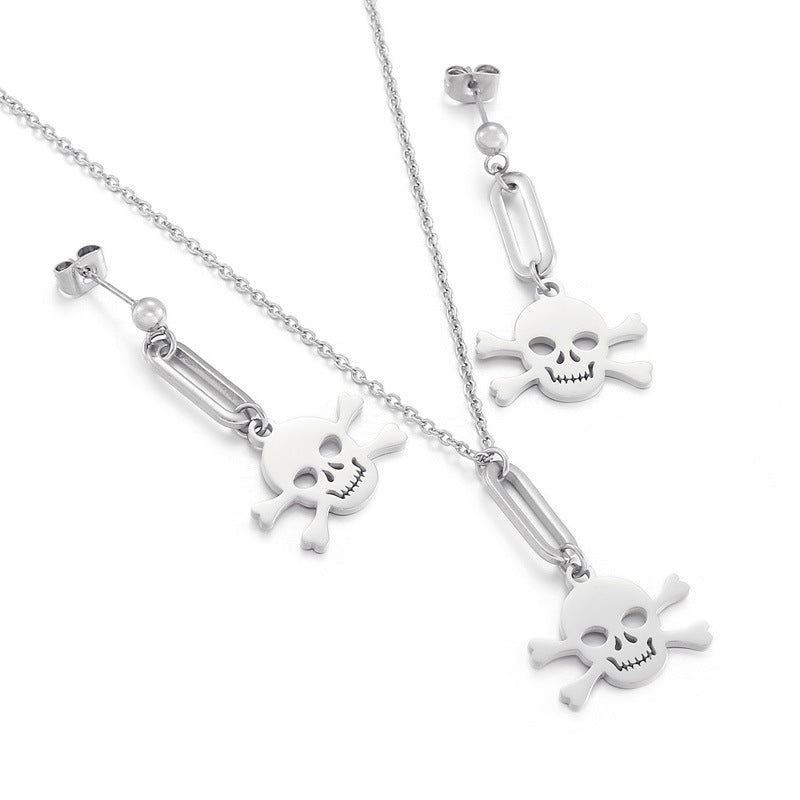 Creative Skull Pendant Necklace Earrings Stainless Steel Jewelry