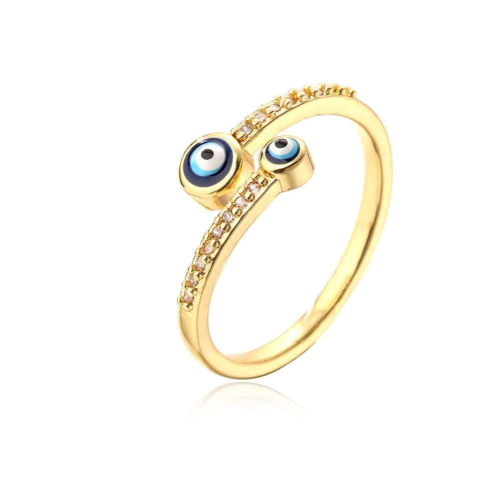 Fashion Copper Plating 18k Gold Zircon Dripping Devil's Eye Geometric Open Ring Female New