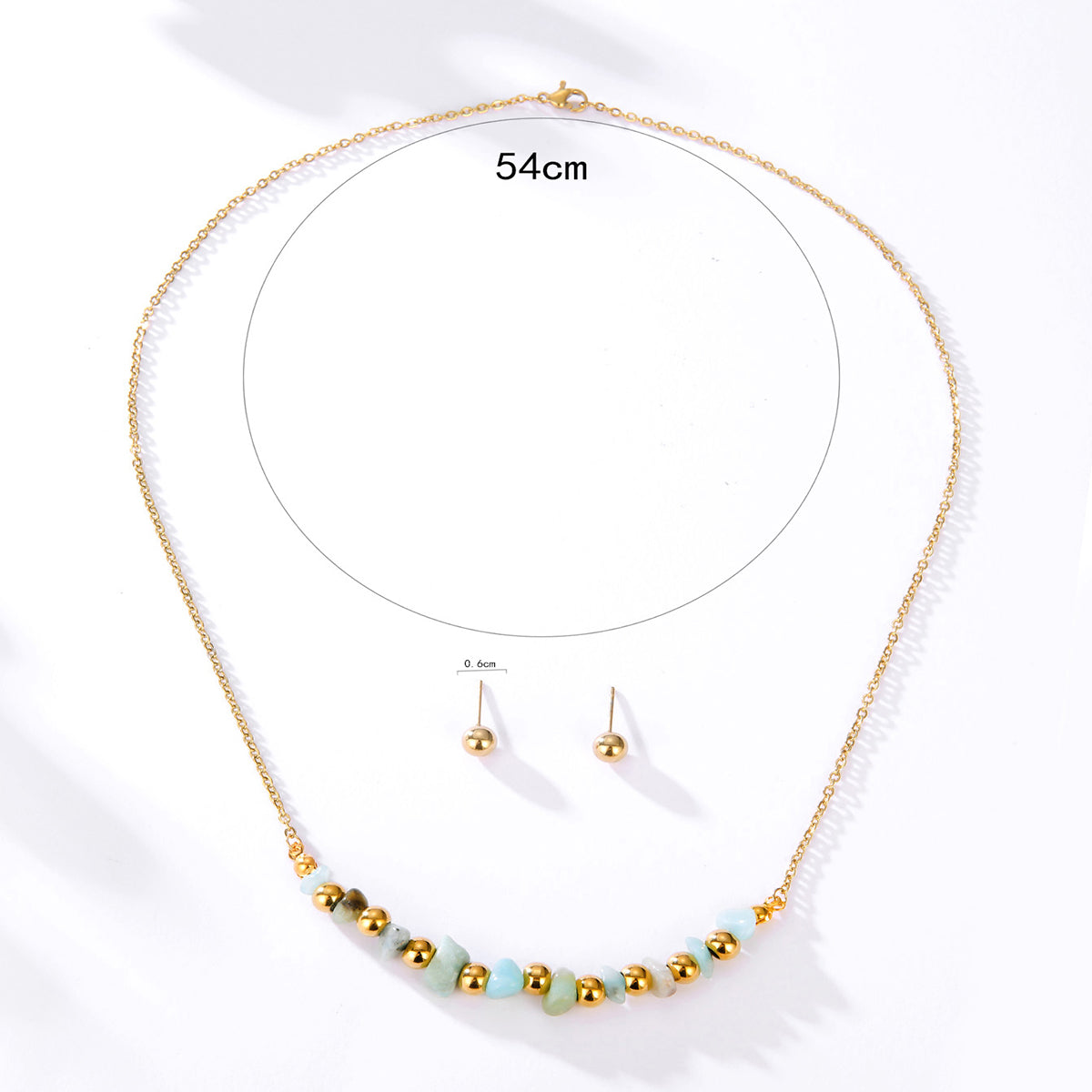 Fashion Bohemian Stainless Steel Plating 18k Gold Stud Earrings Natural Stone Necklace Set