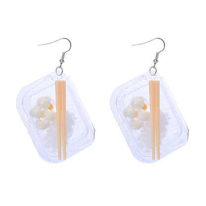 Creative Cute Artificial Bento Lunch Box Pendant Earrings