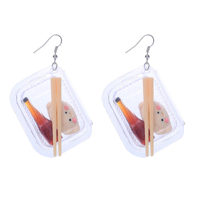 Creative Cute Artificial Bento Lunch Box Pendant Earrings