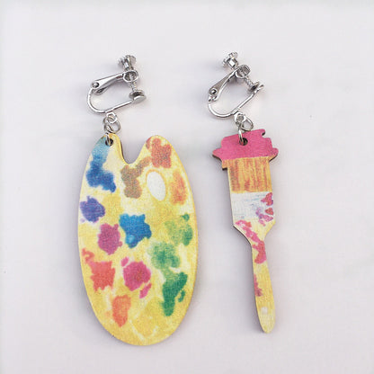 Creative Book Brush Wooden Shape Owl Pendant 
earrings