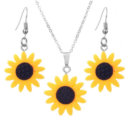 Fashion Multicolor Sunflower Shaped Set Resin Necklace Earrings