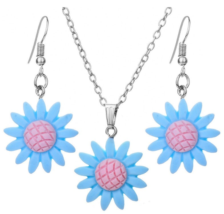 Fashion Multicolor Sunflower Shaped Set Resin Necklace Earrings