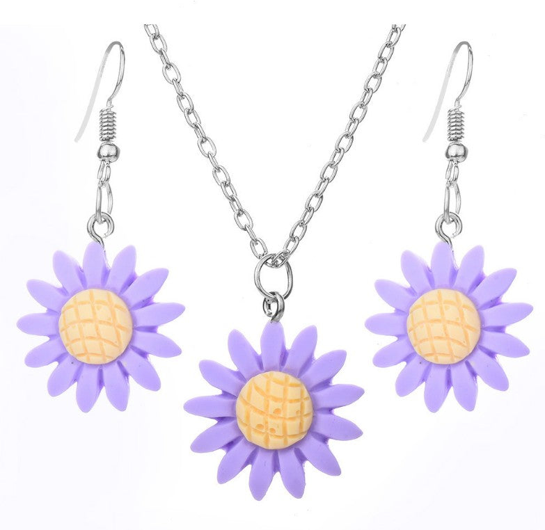 Fashion Multicolor Sunflower Shaped Set Resin Necklace Earrings