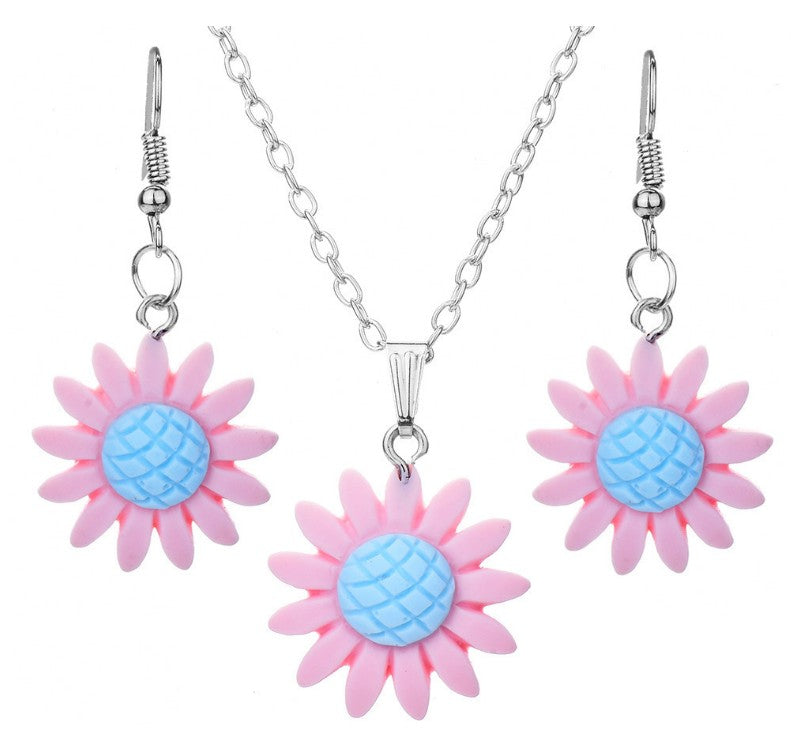 Fashion Multicolor Sunflower Shaped Set Resin Necklace Earrings