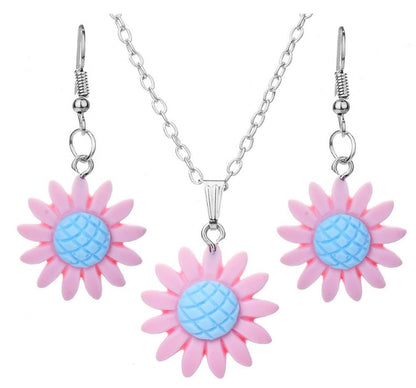 Fashion Multicolor Sunflower Shaped Set Resin Necklace Earrings