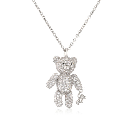 Full Diamond Bear Copper Necklace Micro Inlaid Zircon Cute Bear With Little Bear Pendant Necklace