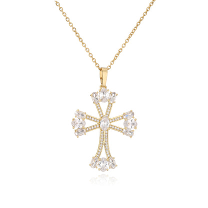 Micro Inlaid Zircon Cross Pendant Copper Necklace Religious Ornament