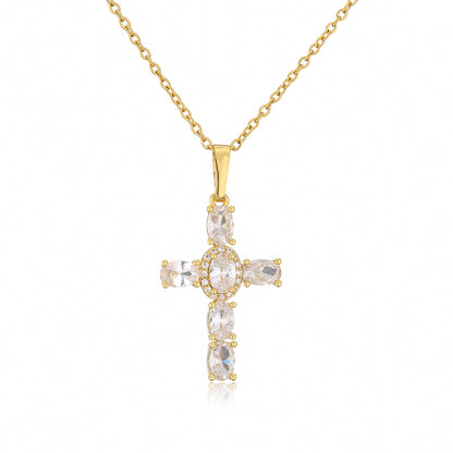 Micro Inlaid Zircon Cross Pendant Copper Necklace Religious Ornament