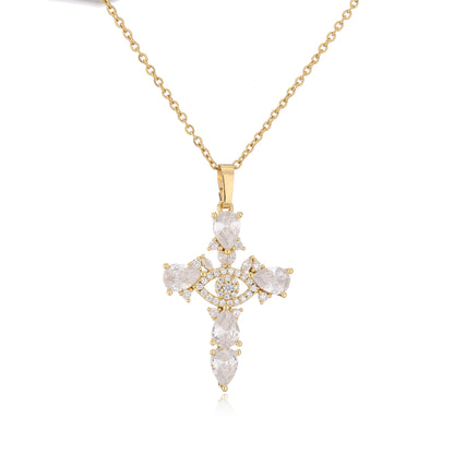 Micro Inlaid Zircon Cross Pendant Copper Necklace Religious Ornament