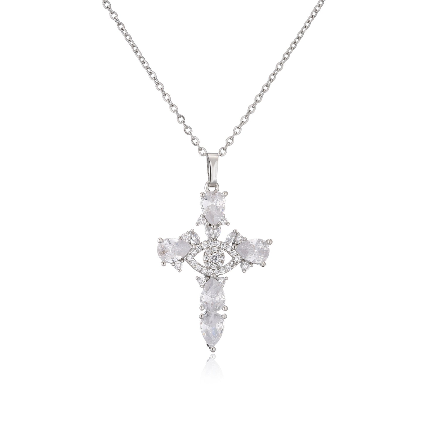 Micro Inlaid Zircon Cross Pendant Copper Necklace Religious Ornament