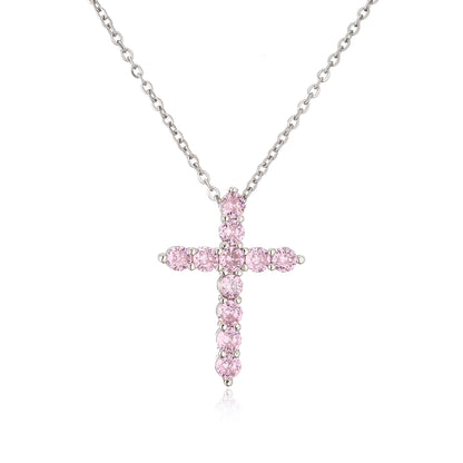 Micro Inlaid Zircon Cross Pendant Copper Necklace Religious Ornament