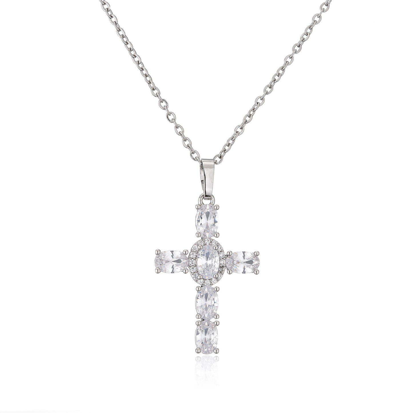 Micro Inlaid Zircon Cross Pendant Copper Necklace Religious Ornament