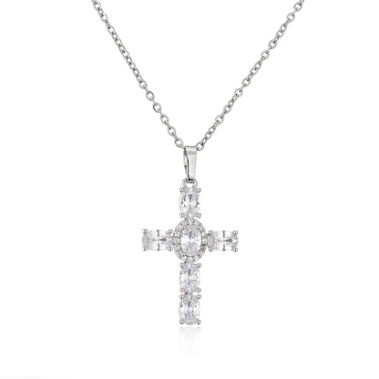 Micro Inlaid Zircon Cross Pendant Copper Necklace Religious Ornament