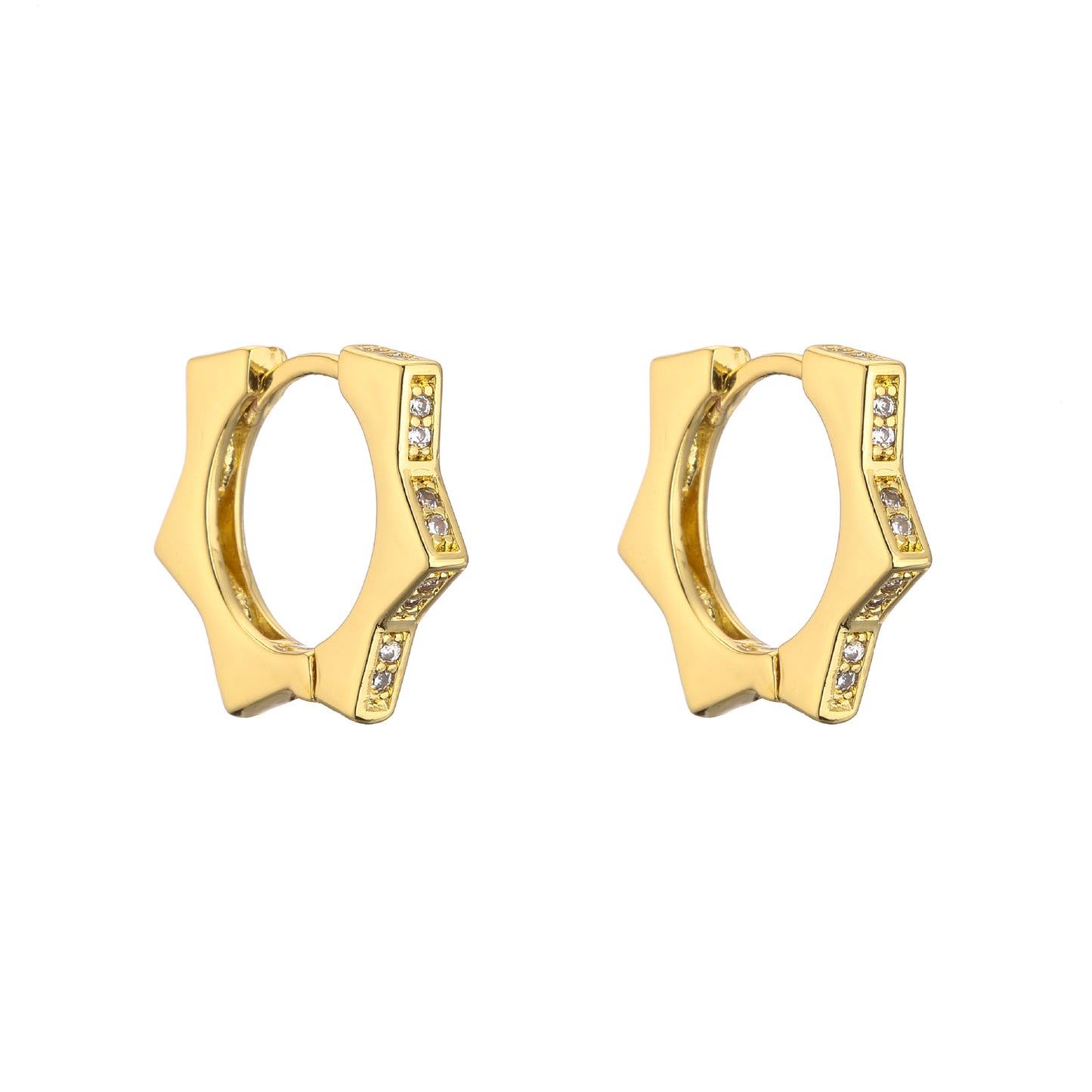 Fashion Geometric Polygon Ear Clip 18k Gold Plating Zircon Copper Earrings