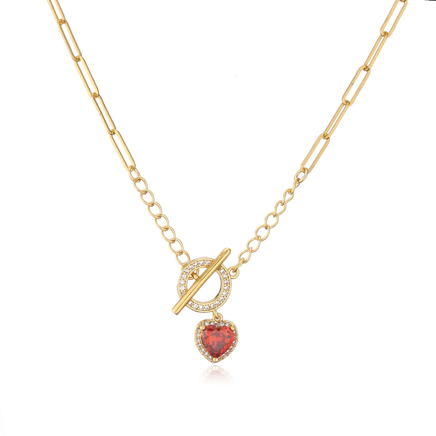 Brass Plating 18k Gold Ot Buckle Necklace Women's Multi-color Heart Shaped Clavicle Chain