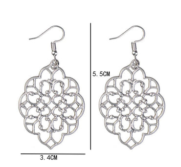 Fashion New Geometric Carved Window Flower Hollow Alloy Earrings