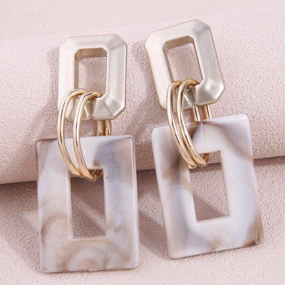 Simple Hollow Geometric Square Temperament Earrings