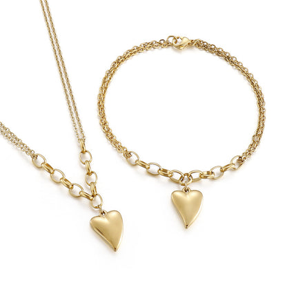 Europe And America Heart Necklace Bracelet Titanium Steel Chain Splicing Heart-shaped Set